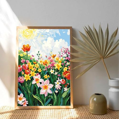 Framed Paint by Numbers Kit for Adults Beginner & Kids Ages 8-12, Flowers Easy Paint by Numbers without Easel, DIY Adult Painting by Number Kits on Canvas with frame for Gift Home Decor 8 x 12 Inch - Image 2