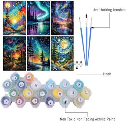 NEGEKFKX 6 Pack Paint by Numbers Kit for Adults Beginner,Starry Night Easy Adult Paint by Number Kits on Canvas DIY Painting for Beginners Art by Numbers for Home Wall Decor 10x12 Inch - Image 5