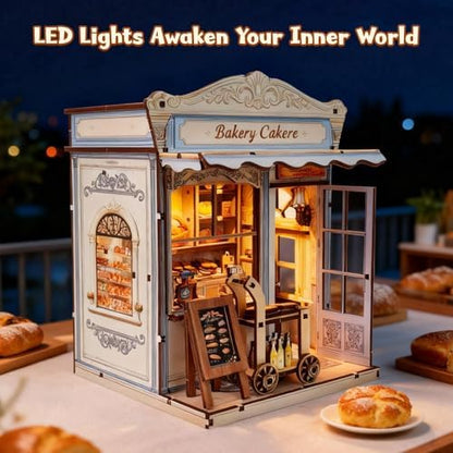 DIY Miniature House Kit, Bakery Book Nook Kit, 3D Wooden Puzzles Bookshelf Craft Kits, Dollhouse Kit with LED Light, Mini Building Kit for Adults Teen to Build(Bakery Shop) - Image 3