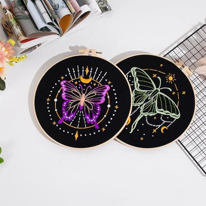Louise Maelys 3 Sets Tarot Embroidery Kits for Beginners,Cross Stitch Kit for Adults,Crewel Starters Needlepoint with Moon, Butterfly, Bee and Moth Pattern and Tool - Image 6