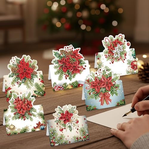 Christmas Diamond Art Painting Cards, 6-Pack DIY Holiday Greeting Card Kit with Envelopes & Rhinestones, Festive Craft Project for Adults, Personalized Seasonal Gift Idea - Image 5