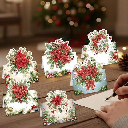 Christmas Diamond Art Painting Cards, 6-Pack DIY Holiday Greeting Card Kit with Envelopes & Rhinestones, Festive Craft Project for Adults, Personalized Seasonal Gift Idea - Image 5