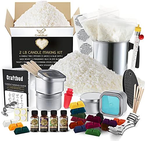 CraftBud Candle Making Kit - 58 Pieces Soy Candle Making Kit - Complete Candle Maker Kit - Best Candle Maker Kit for Adults and Beginners - Candle Kit with 16 Colors, Full Candle Kit by CraftBud