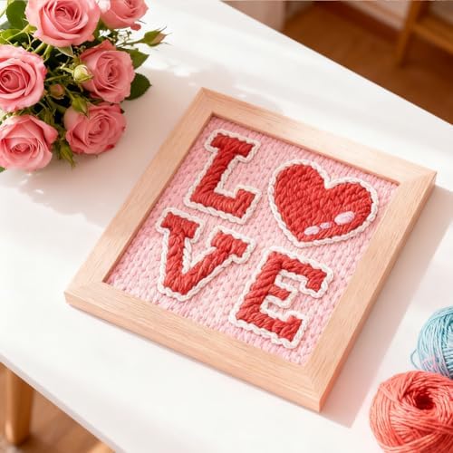 INFUNLY Red Love Punch Needle Kit Passionate Love DIY Embroidery Punch Needle Set for Adults Square 9.4" Punches Stitching Starter Kits with Easy to Follow Instructions Yarns Festival Gift Home Decor - Image 4
