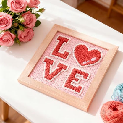 INFUNLY Red Love Punch Needle Kit Passionate Love DIY Embroidery Punch Needle Set for Adults Square 9.4" Punches Stitching Starter Kits with Easy to Follow Instructions Yarns Festival Gift Home Decor - Image 4
