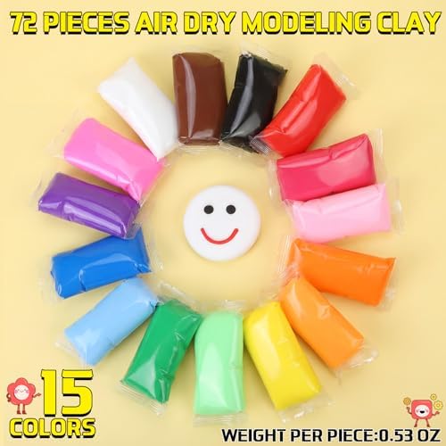 VioraWhite 72 Pcs 38oz Air Dry Clay Bulk Modeling Clay,15 Colors - Image 2