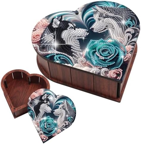 DIY Diamond Painting Kit Storage Box, Rose Wolf Dog Diamond Decorative Craft Heart Shaped Kit, Desktop Item Storage, Multifunctional Creative Craft Gift by Tontut