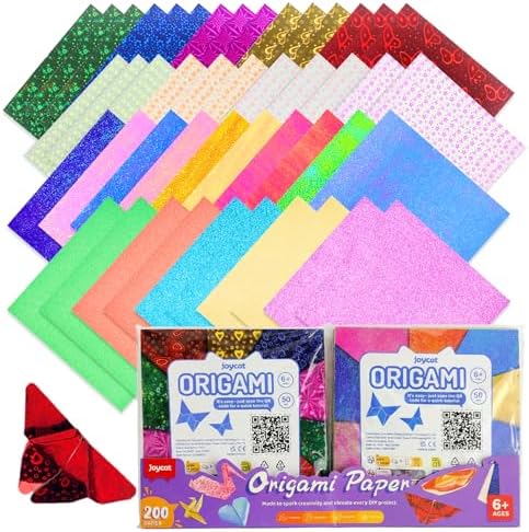 JoyCat Specialty Origami Paper Kit, 200 Assorted Finish Sheets, 6x6 Inch by JOYCAT