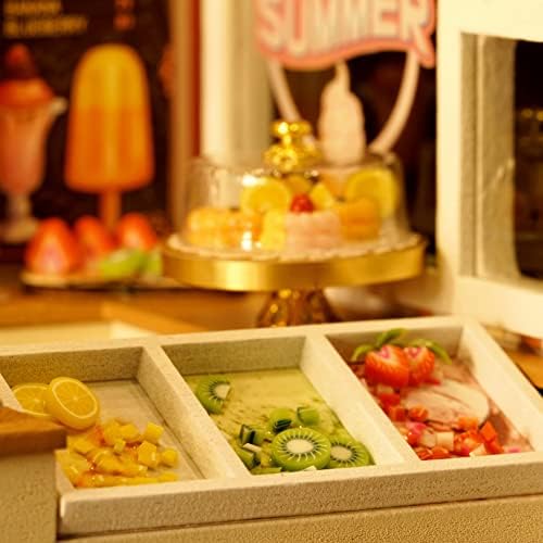 CUTEROOM DIY Miniature House Kit - Mini Craft Rooms for Adults with LED Lights, Realistic Mini Dollhouse Kit Building Model Kit, Creative Home Decor Gift- Ice Cream Shop - Image 6
