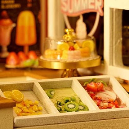CUTEROOM DIY Miniature House Kit - Mini Craft Rooms for Adults with LED Lights, Realistic Mini Dollhouse Kit Building Model Kit, Creative Home Decor Gift- Ice Cream Shop - Image 6