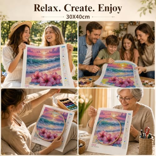 Mosaflare Beach Flower Stamped Cross Stitch Kits for Beginner 12x16 Inch - Image 7