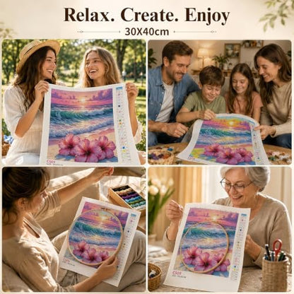 Mosaflare Beach Flower Stamped Cross Stitch Kits for Beginner 12x16 Inch - Image 7