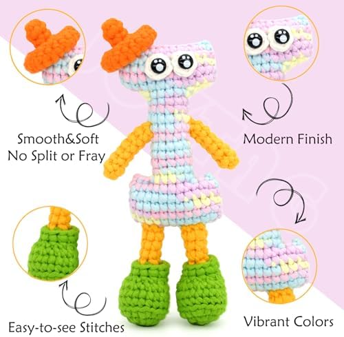 4 Pack Rainbow Beginner Crochet Yarn for Crocheting Knitting Multicolor Crochet Yarn for Beginners with Easy-to-See Stitches Cotton-Nylon Blend Easy Yarn for Beginners(Yellow Pink Purple Blue) - Image 5