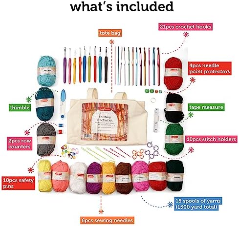 Incraftables Crochet Kit for Beginners – 85 Piece Beginner Crochet Kit for Adults & Kids with Yarn, Hooks, Accessories & Bonus Tote Bag Organizer – Learn to Crochet with Complete Starter Set - Image 2