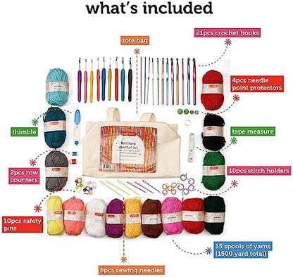 Incraftables Crochet Kit for Beginners – 85 Piece Beginner Crochet Kit for Adults & Kids with Yarn, Hooks, Accessories & Bonus Tote Bag Organizer – Learn to Crochet with Complete Starter Set - Image 2