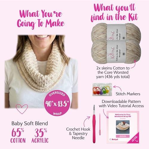 KnitPal Weekend Wrap Scarf Crochet Kit for Beginners (Pearl White) - Image 3