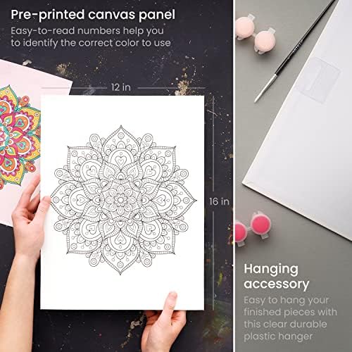 ARTEZA Paint by Number for Adults, 12x16 Inches, 21 Pieces, Mandala Paint by Numbers Kit, Comes with 1 Canvas Panel, 12 Acrylic Paint Pots, 5 Paintbrushes, Art Supplies for Home & Office Wall Decor - Image 2