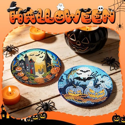 6 Pcs Halloween Diamond Art Coasters Kits,Diamond Painting Coasters Kits - Image 6
