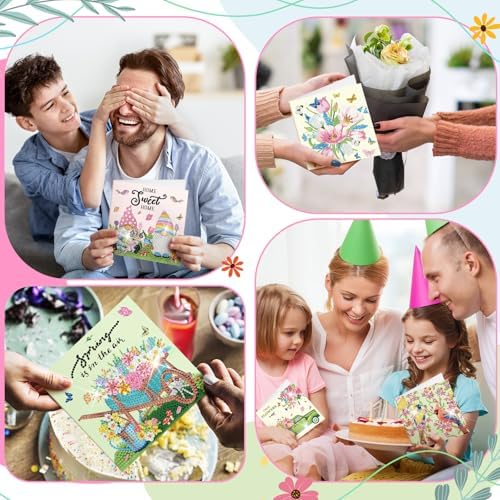 Saillong 12 Pack Spring Diamond Painting Greeting Card Kits Easter Diamond Art Cards with Envelopes Gnome Tulips Flowers 5d Rhinestones Painting Kits for Adults DIY Crafts Family Friend Spring Gifts - Image 5