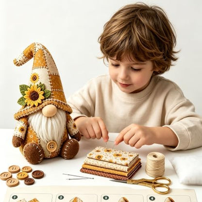3D DIY Animal Patchwork Sewing Kit, Handmade Fabric Craft Set for Gnome and Cat Decor, Suitable for Adult Beginner DIY Projects (Yellow) - Image 2
