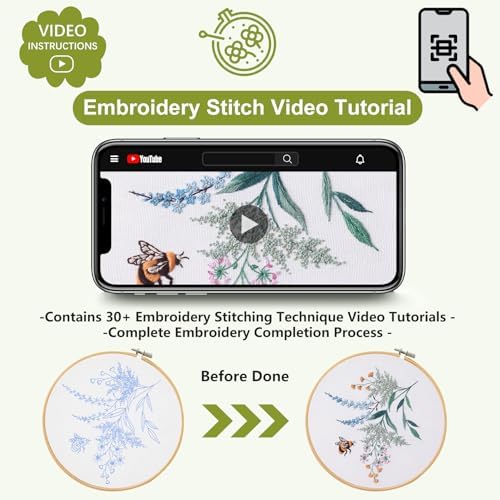 Santune 4 Pack Embroidery Kit for Beginners,Needlepoint Cross Stitch Kits for Adults,Needle Point Sets with Bee Flower Pattern Stitch Video Tutorial - Image 6
