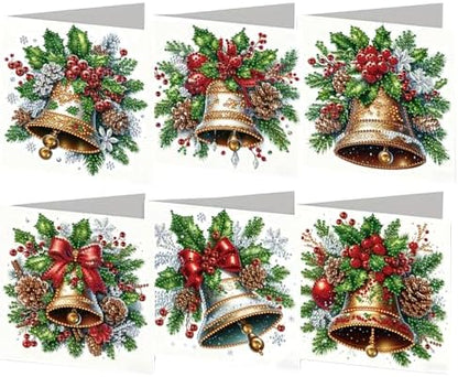 jinglinhh 6pcs Diamond Art Painting Christmas Bell Greeting Cards with Envelopes, DIY Card Making Kits for Adults, Diamond Art Christmas Cards for Birthday Holiday Postcards by Unknown