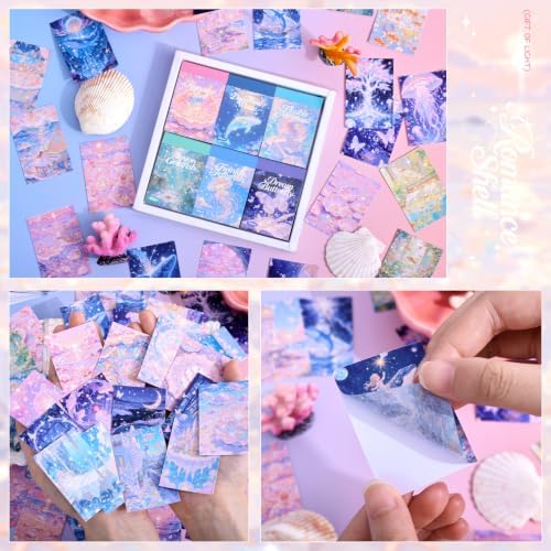 6 Sets 300 Sheets Washi Stickers for Journaling, Colorful Ocean Sticker Book with Sea Creatures, Dreamy Style Scrapbook Sticker Set for Bullet Journal Art Diary Card Craft Gifts Planner Notebook - Image 6
