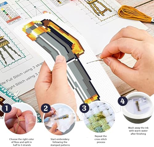 FREEBLOSS 12 Set 11CT Book Theme Cross Stitch Bookmark Kit for Adults Beginners DIY Stamped Cross Stitch Kit Reading & Pen Theme Handmade Gift for Book Lovers, 20x6cm/7.9×2.4" - Image 4