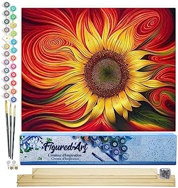 Figured'Art Paint by Numbers Kit for Adults Red Sunflower 16"x20" - Craft Art Painting Rolled Canvas with DIY Wooden Frame by FiguredArt