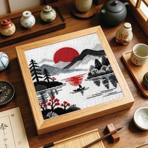 BEUNITONE 2Set Punch Needle Kit with Frame for Adults Beginners, Japanese Style Needlepoint Crafts Kit for Adults, Complete Embroidery Starter Kits with Pre-print Pattern for Gift Home Decor 9.4"x9.4" - Image 5