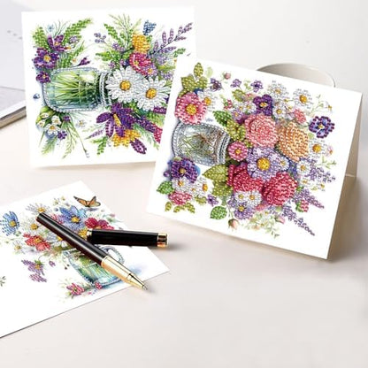Tontut 6pcs Diamond Art Painting Greeting Card, Pretty Vase Beautiful Flowers 5D DIY Special Shape Diamond Painting Christmas Birthday Greeting Card Creative Gifts - Image 6