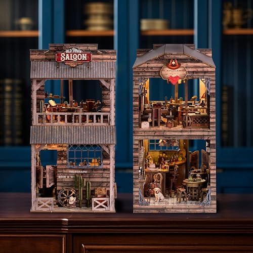 Book Nook Kit - DIY Miniature House Diorama Dollhouse Kit, Booknook Tiny Western Bookshelf Decor, 3D Wooden Puzzle for Adults,DIY Hobby Craft Gift(Old Town Saloon) - Image 4