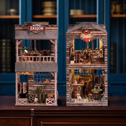 Book Nook Kit - DIY Miniature House Diorama Dollhouse Kit, Booknook Tiny Western Bookshelf Decor, 3D Wooden Puzzle for Adults,DIY Hobby Craft Gift(Old Town Saloon) - Image 4