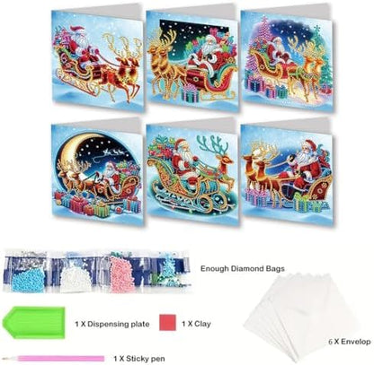 jinglinhh 6pcs Christmas Elk Santa Gifts Diamond Art Painting Greeting Cards with Envelopes, DIY Card Making Kits for Adults, Diamond Art Postcards Holiday Cards Craft Gifts - Image 3