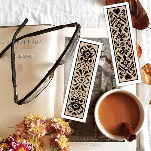 BEUNITONE 6 Pcs Cross Stitch Bookmark Kit DIY Vintage Decorative Border Counted Cross Stitch Stamped Kits for Adults Beginners with Instructions Embroidery Bookmark Kit for Book Lovers 2.4x7.9 in - Image 5