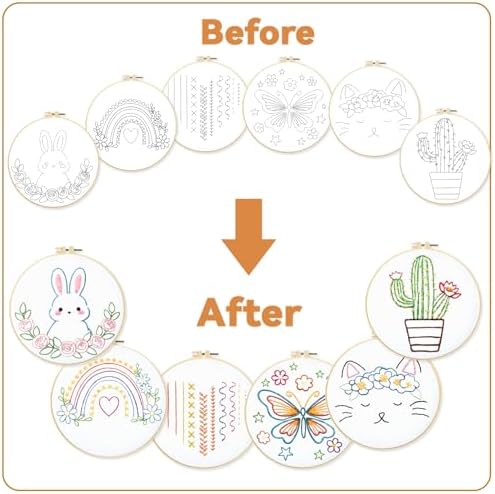 BEUNITONE 6Pcs Easy Embroidery Kit for Adults Beginners, Simple Cross Stitch Starter Set for Beginners, Cute Animal Rainbow Butterfly DIY Craft Activity for Home Decor and Festival Gifts 20x20cm - Image 4