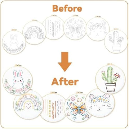 BEUNITONE 6Pcs Easy Embroidery Kit for Adults Beginners, Simple Cross Stitch Starter Set for Beginners, Cute Animal Rainbow Butterfly DIY Craft Activity for Home Decor and Festival Gifts 20x20cm - Image 4