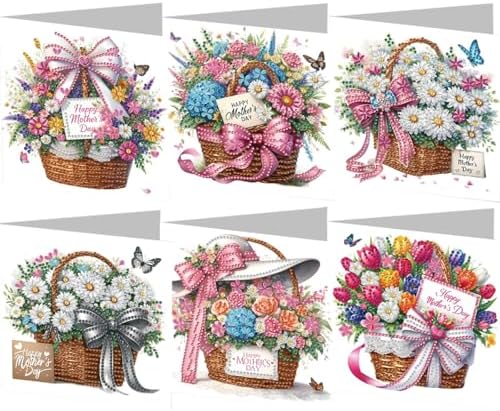 jinglinhh 6pcs Daisy Flower Basket Tulip Letters Diamond Art Painting Greeting Cards with Envelopes, DIY Card Making Kits for Adults, Diamond Art Postcards Christmas Cards Craft Gifts by Unknown