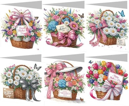 jinglinhh 6pcs Daisy Flower Basket Tulip Letters Diamond Art Painting Greeting Cards with Envelopes, DIY Card Making Kits for Adults, Diamond Art Postcards Christmas Cards Craft Gifts by Unknown