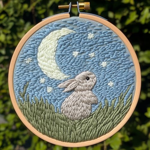 Punch Needle Kit for Beginners, Punch Stitching Kit for Adults, Needle Punch Kits for Adults with Rabbit and Moon Design, Great for DIY Crafts, Embroidery, and Festival Decorations by Unknown