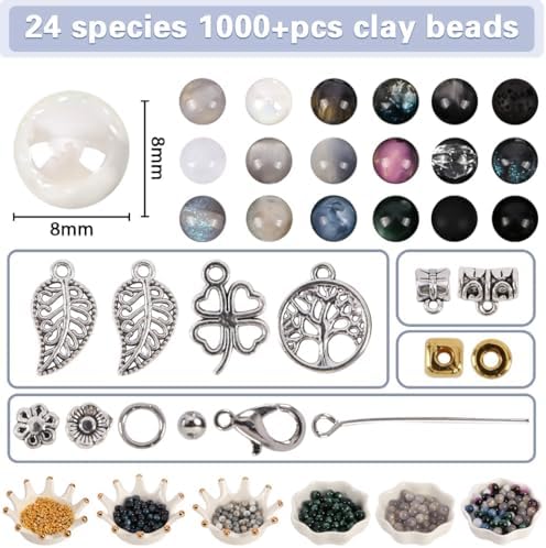 Glass Beads for Jewelry Making, 18 Colors Glass Beads for Bracelets Making kit Including 2-8mm Bead spacers/Lava Beads/Stone Rock DIY Jewelry Making Supplies for Adults (Thanksgiving, Christmas) - Image 3