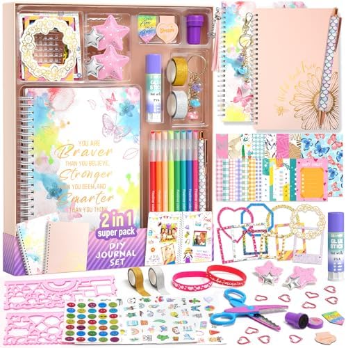 ADUSRIZ 2-Pack DIY Journal Kit for Girls Ages 8-14 Year Old, Birthday Christmas Gifts for Teen Girls, 70+ Pcs Art & Crafts, Scrapbook & Diary Supplies Toy Set Trendy Stuff for Kids by ADUSRIZ