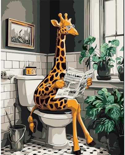 AIRDEA Giraffe Paint by Numbers for Adults 16x20in Painting by Number Kits for Beginner Frameless Easy Acrylic Oil Painting on Canvas with Paints and Brushes, Giraffe Reading a Newspaper by AIRDEA