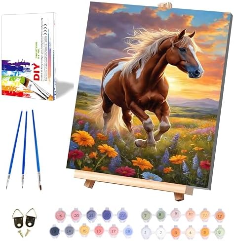 Horse Paint by Numbers for Adults with Framed Canvas - with Wooden Easel by xackcme