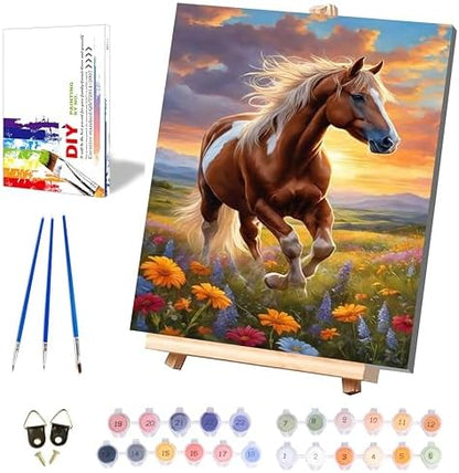 Horse Paint by Numbers for Adults with Framed Canvas - with Wooden Easel by xackcme