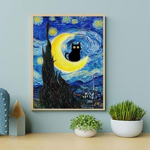ARPADAMO Paint by Number Kits for Adults Beginners, Press Digital Easy Acrylic Black Cat 4 Pieces Paint, DIY Watercolor Paint Press Digital Kit on Canvas Home Wall Decoration Without Frame 12×16 inch - Image 5