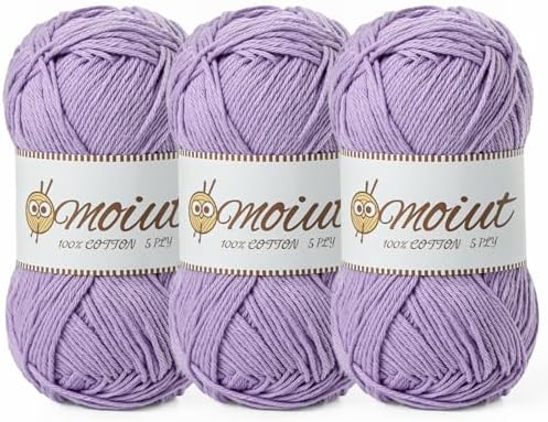 3 Pack Cotton Yarn for Crocheting, Baby Yarn for Crocheting Soft, 393yds / 5.29oz Fluffy Amigurumi Crochet Yarn, 5 Ply 100% Milk Cotton Yarn for Puzzle、Socks、Clothes(3 Light Purple) by OMoiut