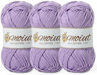 3 Pack Cotton Yarn for Crocheting, Baby Yarn for Crocheting Soft, 393yds / 5.29oz Fluffy Amigurumi Crochet Yarn, 5 Ply 100% Milk Cotton Yarn for Puzzle、Socks、Clothes(3 Light Purple) by OMoiut