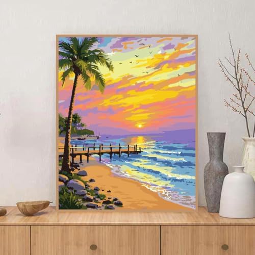 ZRIZQ Beach Paint by Numbers Kit for Adults Beginner,Sunset,16x20 - Image 3
