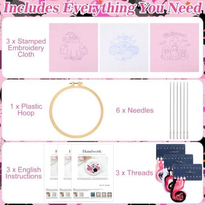 Mindsoft 3 Set Needlepoint Kit for Beginners with Hoop,Pink Halloween - Image 4